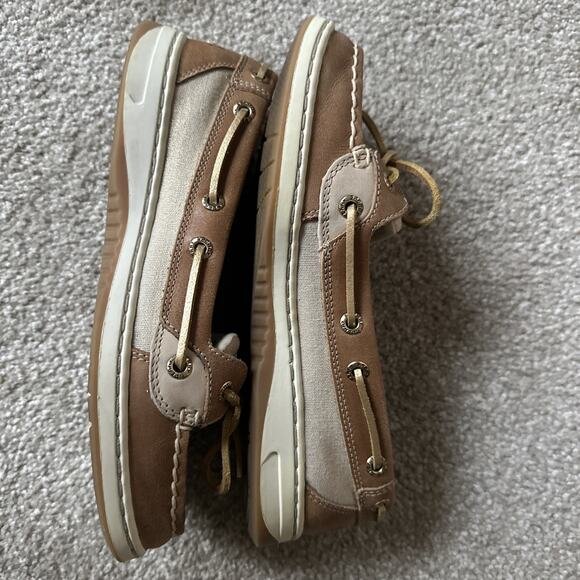 Sperry Angelfish Top Sider Metallic Leather & Linen Tan Boat Shoes Womens 6 - Picture 11 of 13